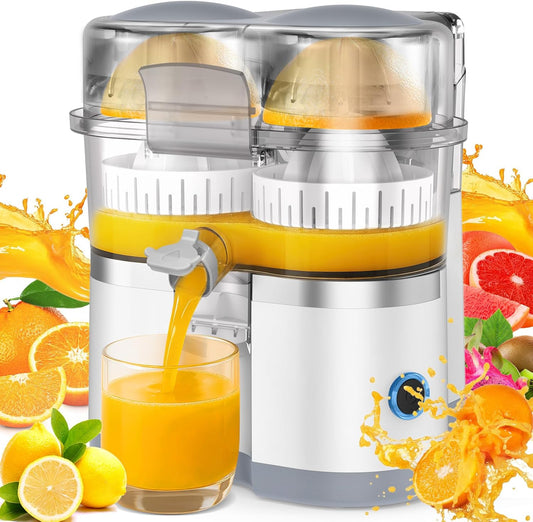 Dual-Head Electric Citrus Juicer, Lemon Squeezer with Power Cord and Cleaning Brush, 1-Button Automatic Juicer Machine
